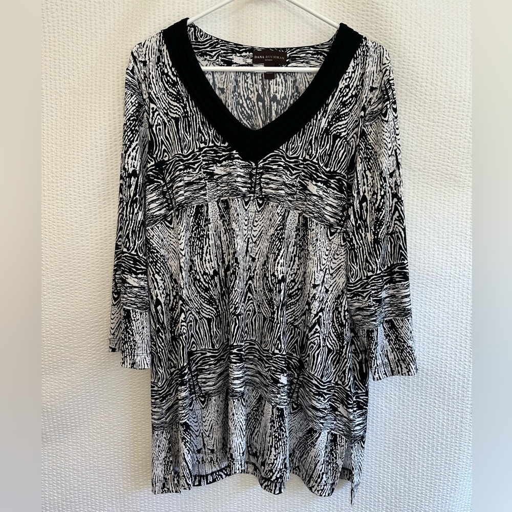 Dana Buchman Women’s Black White Long Sleeve Blouse Size: 1X